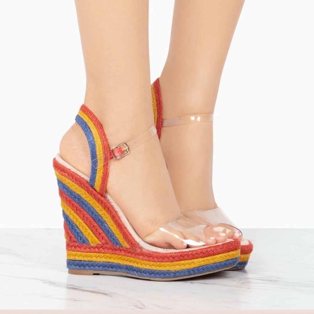 Rainbow Platform Clear Strap Rope Wedge Sandals